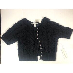 Vintage Ballinger Gold  Hand Crochet Crop Top Sweater Black Sz Large Y2K Cotton